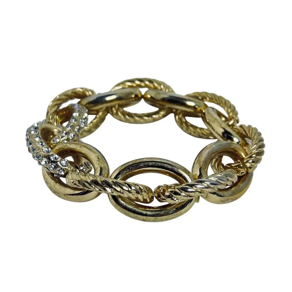 Chunky Gold Tone And Clear Rhinestone Cable Chain Stretch Bracelet (5803) - Picture 4 of 6